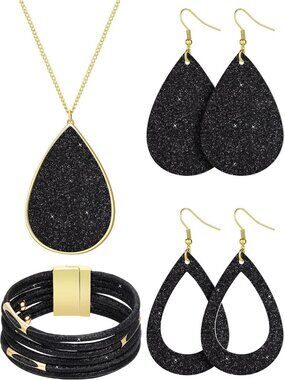 4 Pcs Jewelry Sets for Women Glitter Necklace and Earring Set Multi Layer